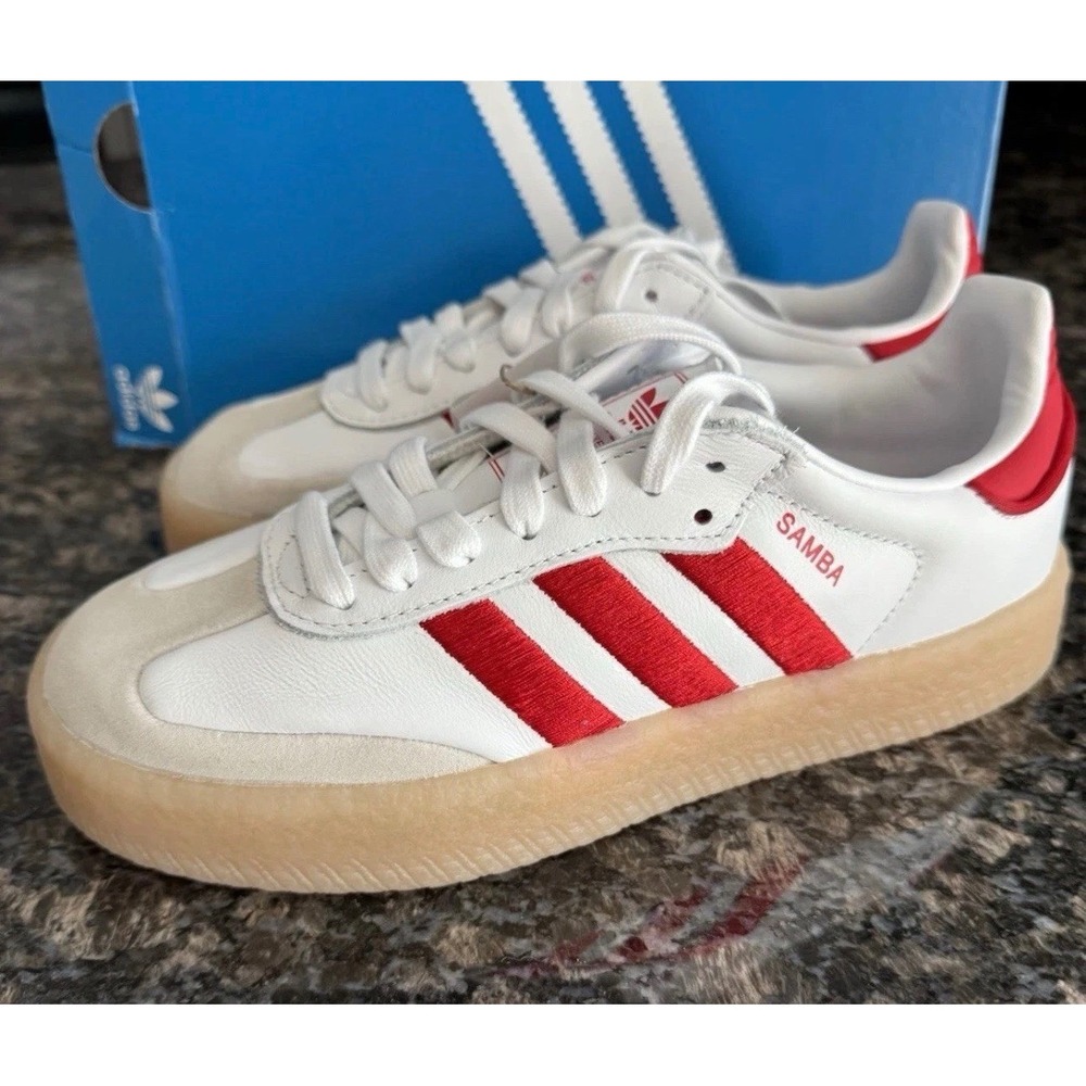 Adidas Sambae W White Better Scarlet Gum Platform Sneakers ID0438 Womens Size 6